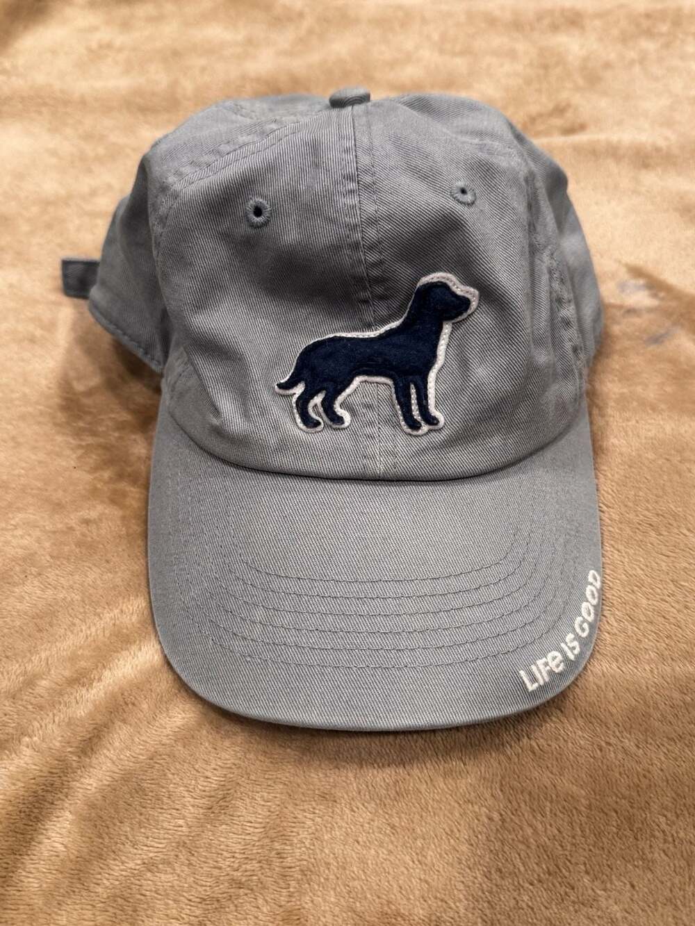 Good Vibes Dog Embroidered Baseball Cap Hat Blue Gray Adjustable Casual Cute